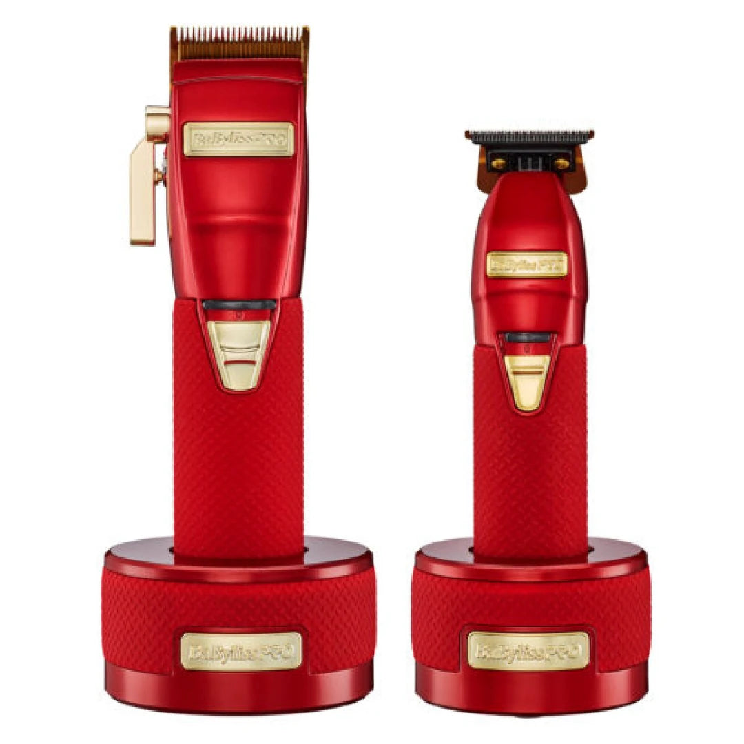 BaByliss PRO RED FX Boost+ Limited Edition Clipper & Trimmer Set w/ Stands