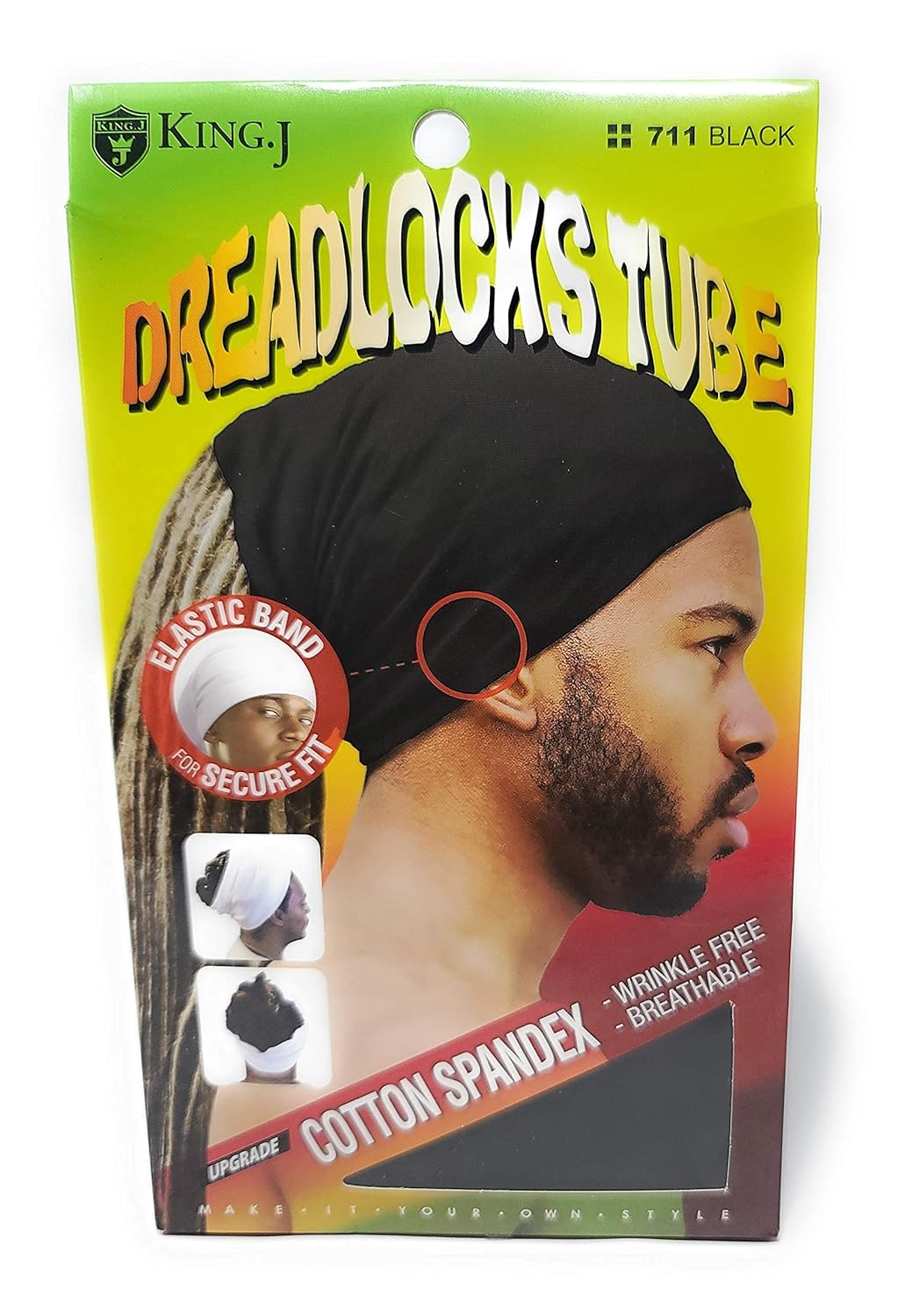 King.J Unisex Cotton Spandex Dreadlocks Tube (Black)