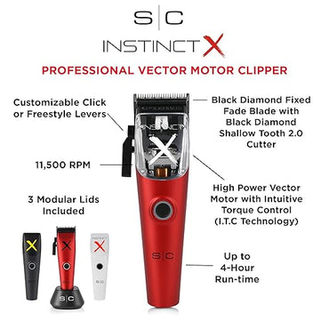 Stylecraft Instinct Professional IN2 Vector Motor Cordless Hair Clipper with Intuitive Torque Control, 3 Modular Lids