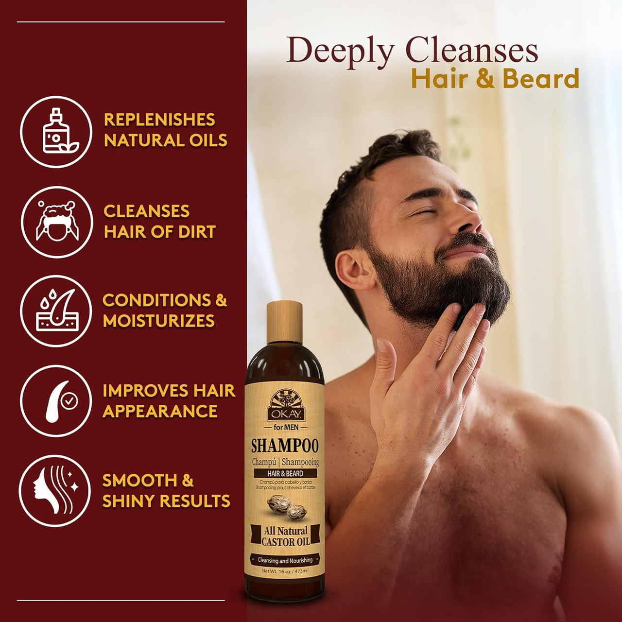 Okay for MEN Castor Oil Hair & Beard Shampoo  16oz