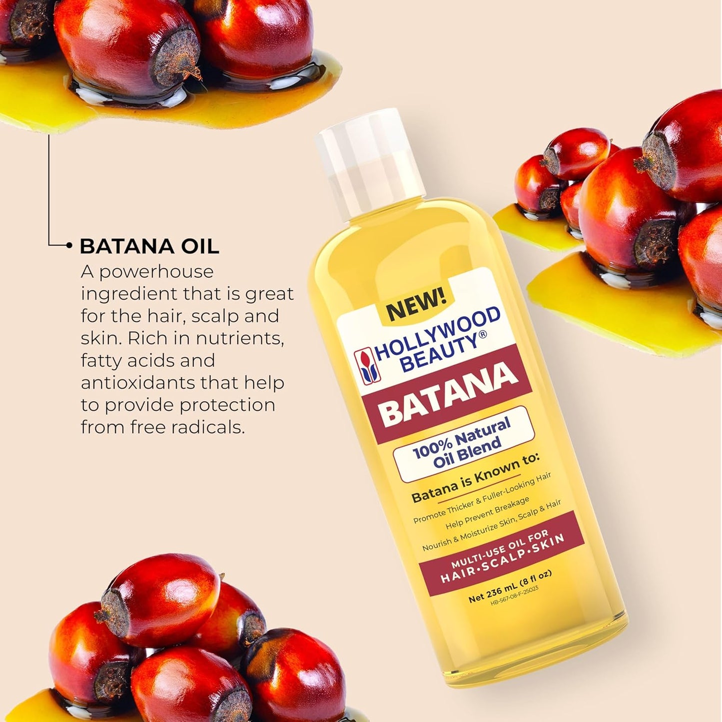 Hollywood Beauty Batana Oil for Hair, Scalp and Skin 8oz