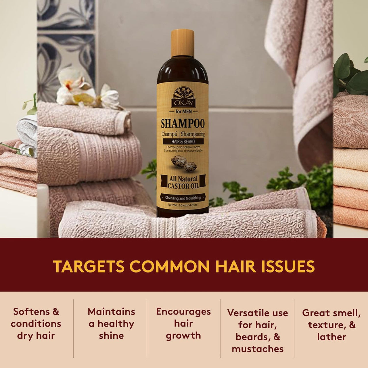 Okay for MEN Castor Oil Hair & Beard Shampoo  16oz