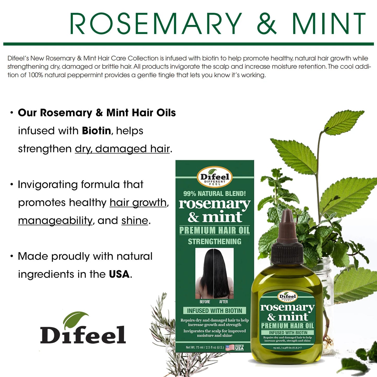 Difeel Rosemary and Mint Premium Hair Oil with Biotin 2.5oz