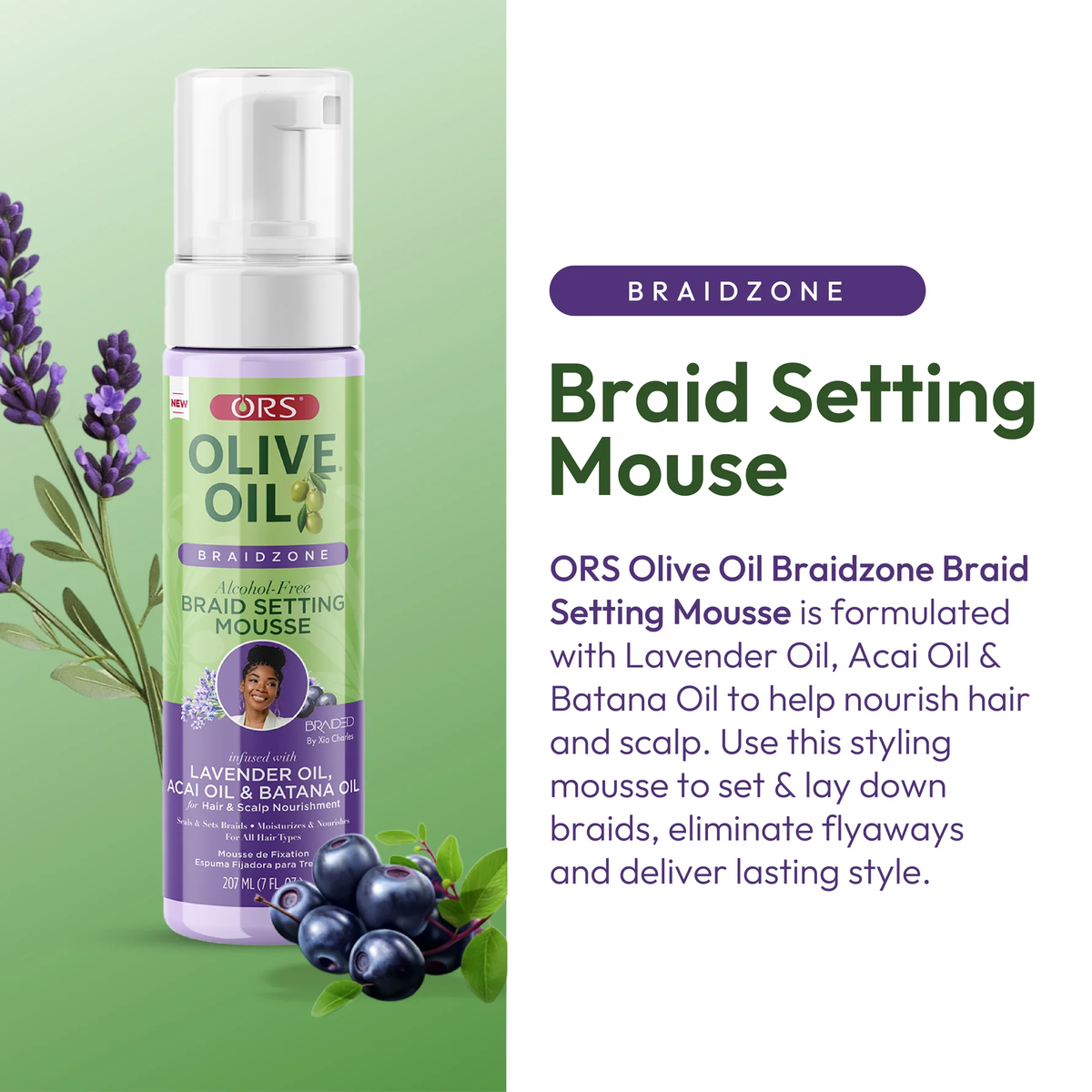 ORS Olive Oil Braid Setting Mousse for Hair & Scalp Nourishment 7oz ...