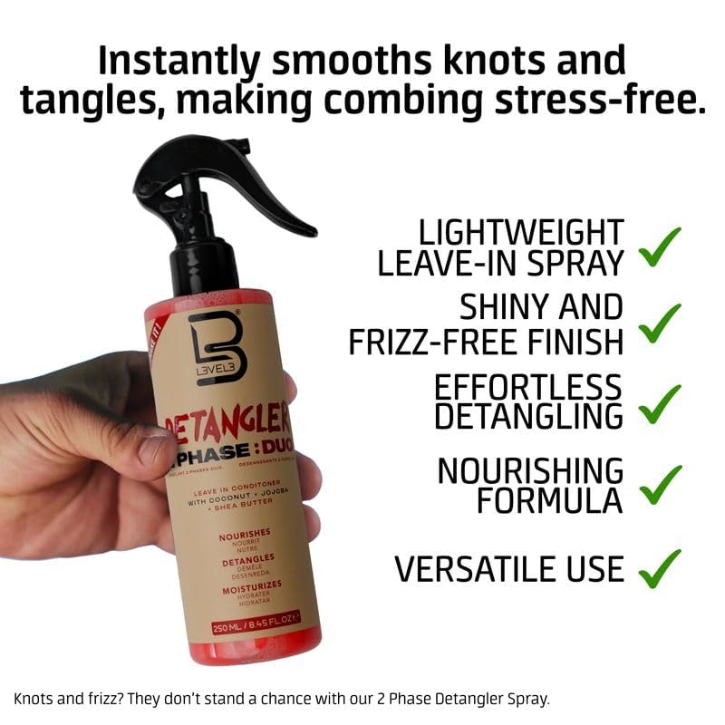 Level 3 2 Phase Detangler Spray for Smooth Hair 8.45oz