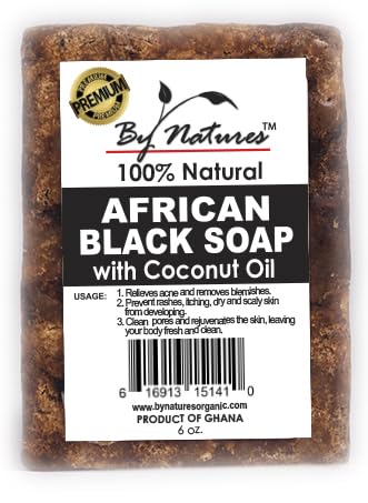 By Natures 100% Natural African Black Soap W/Coconut Oil 6.5oz