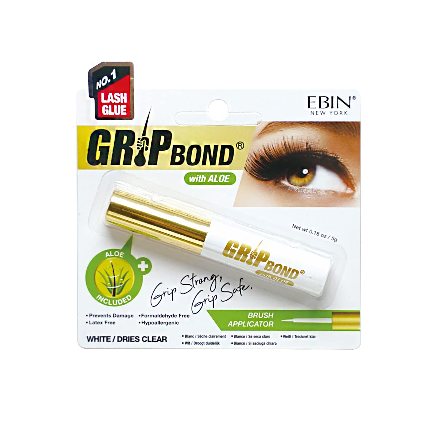 EBIN Grip Bond Eyelash Adhesive Glue (White/Dries Clear, Aloe)