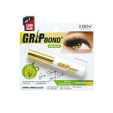 EBIN Grip Bond Eyelash Adhesive Glue (White/Dries Clear, Aloe)