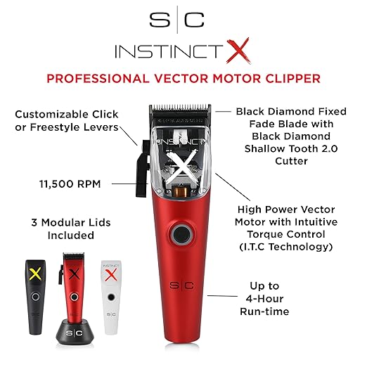 Stylecraft Instinct Professional IN2 Vector Motor Cordless Hair Clipper with Intuitive Torque Control, 3 Modular Lids